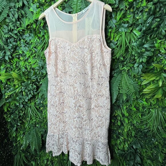 FLJ Studio Dress Women Plus 1XL Peach Orange Lace Sequins Ruffle Hem NWT 0215 - Picture 11 of 13